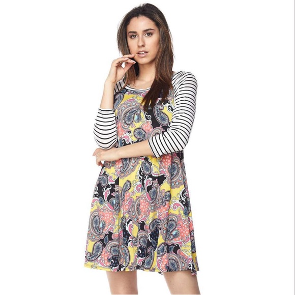 Camo 3/4 Striped Sleeve Pockets Swing Dress - Picture 5 of 5